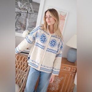 Marea by Liz Joy Elin Cashmere Wool Blend Cardigan Nordic Sweater Cardigan S